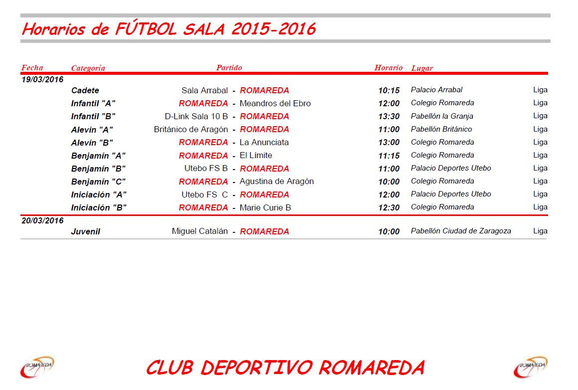 Horarios 19 20 Marzo